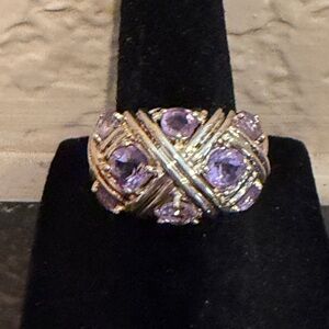 Sterling Silver Faceted Light Amethyst Dome Ring Interwoven Band Size 6.25